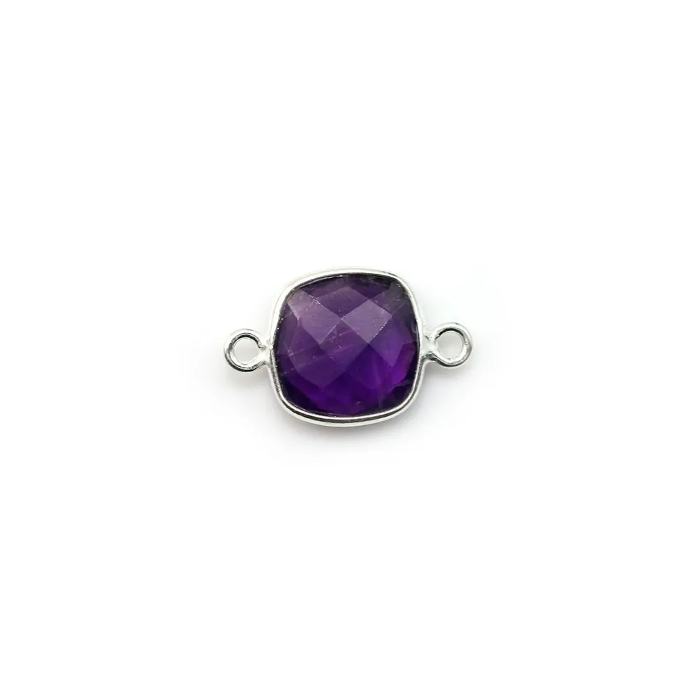Faceted cushion amethyst set in silver with 2 rings 9mm x 1pc