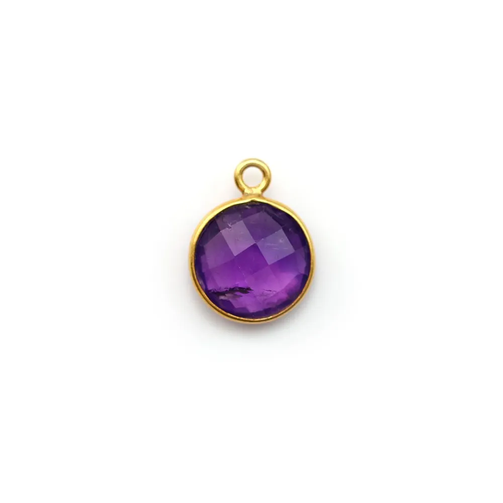 Faceted round amethyst set in gold-plated silver 9mm, 1 ring x 1pc