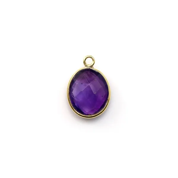 Faceted oval amethyst set in gold-plated silver 9x11mm , 1 ring x 1pc