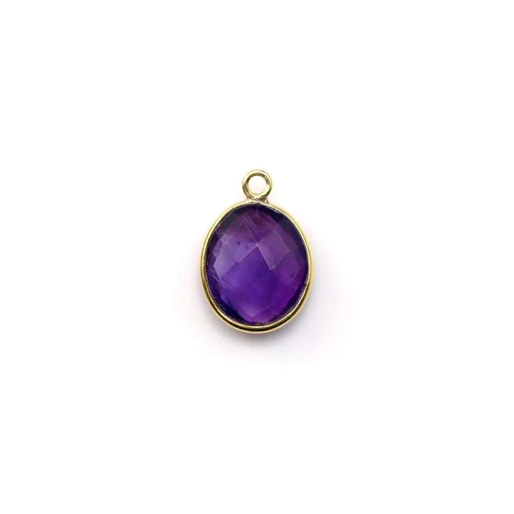 Faceted oval amethyst set in gold-plated silver 9x11mm , 1 ring x 1pc