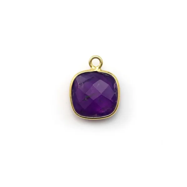 Améthyste en coussin facetté sertie sur argent doré 9mm, 1 anneau x 1pc