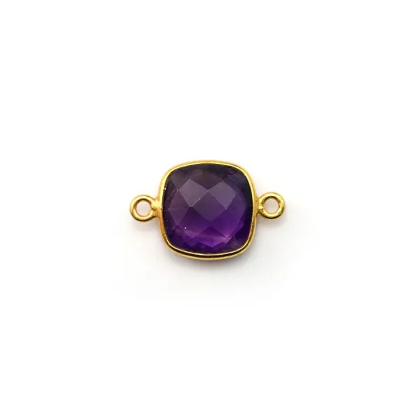Faceted cushion amethyst set in gold-plated silver 2 rings 9mm x 1pc