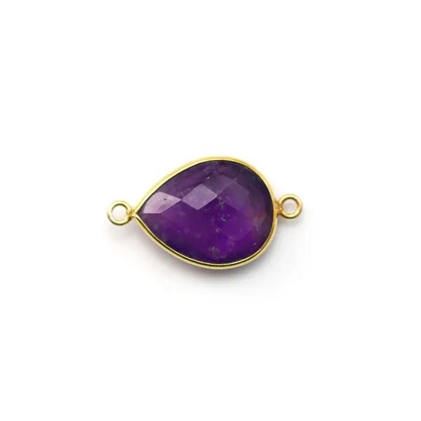 Faceted drop-shape amethyst set in gold-plated silver 2 rings 11x15mm x 1pc