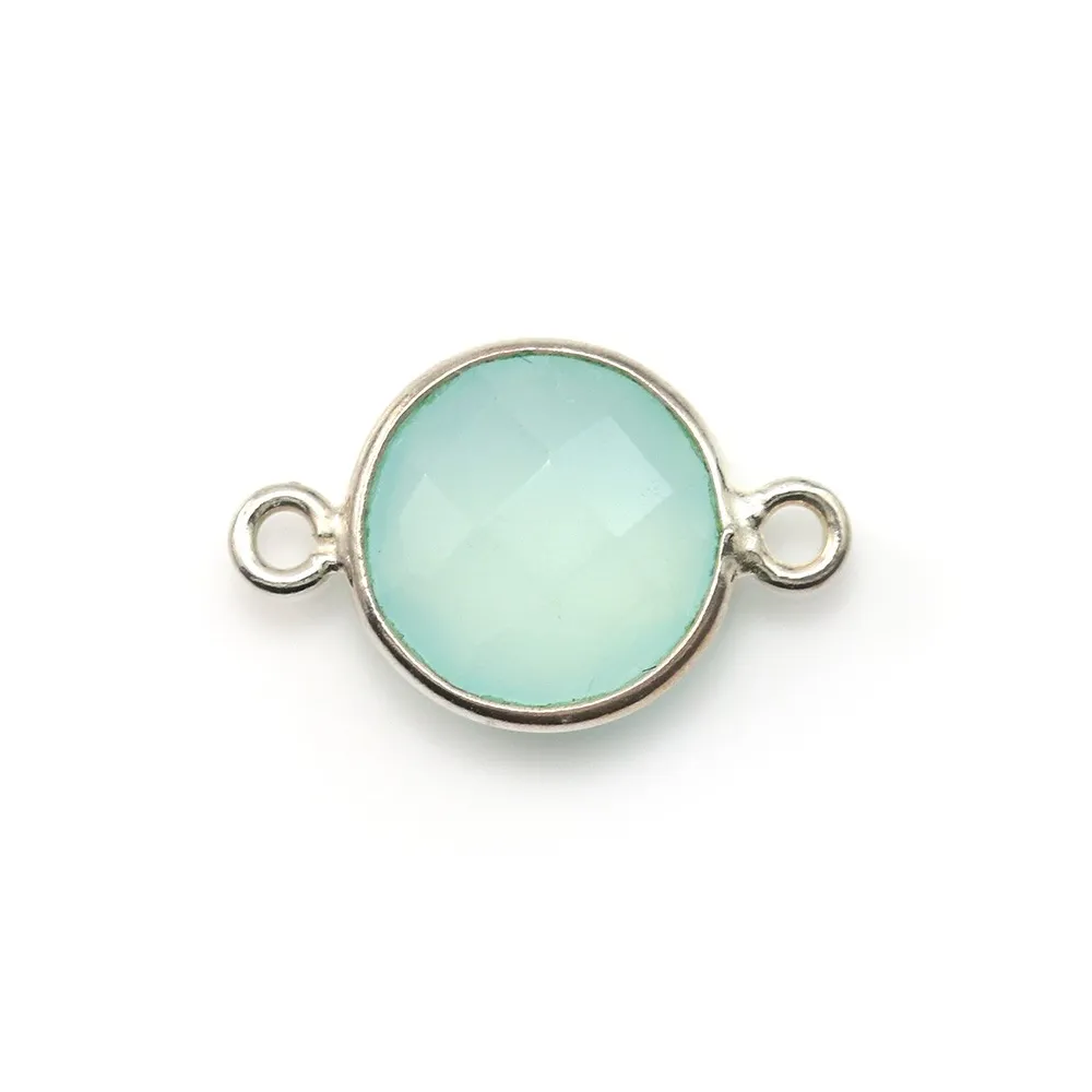 Calcédoine ronde facettée sertie sur argent 925 2 anneaux 11mm x 1pc