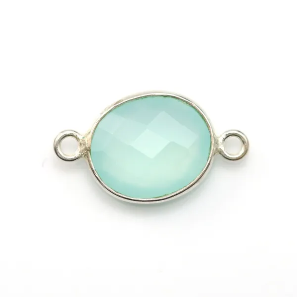 Calcédoine ovale facettée sertie sur argent 925 2 anneaux 11x13mm x 1pc