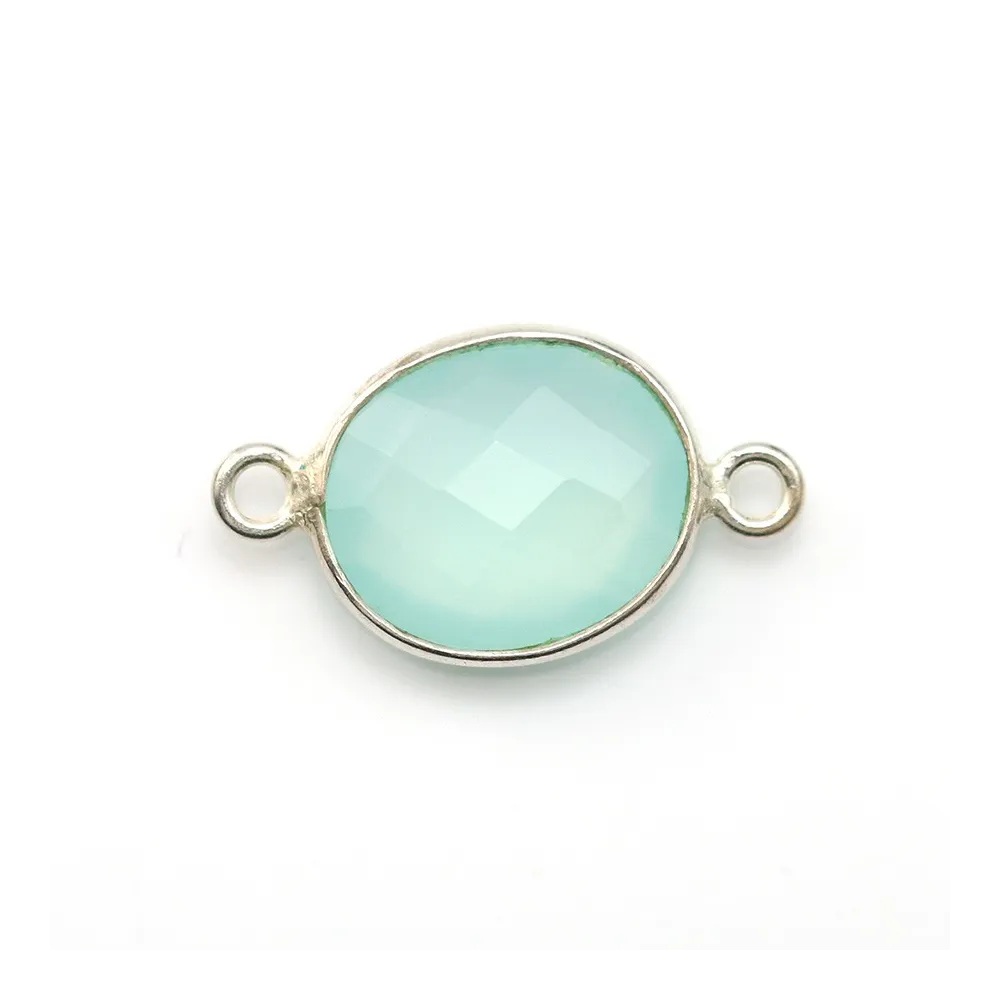 Calcédoine ovale facettée sertie sur argent 925 2 anneaux 11x13mm x 1pc