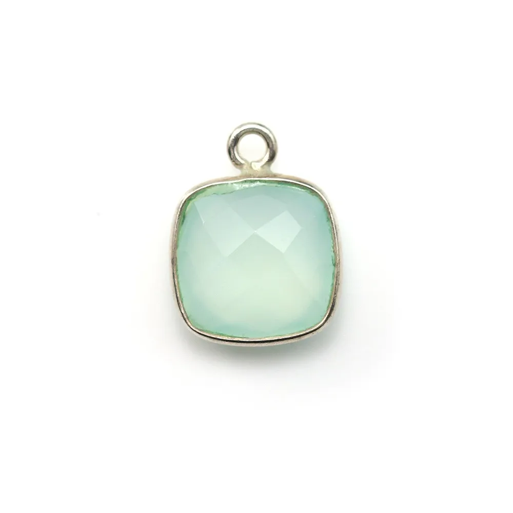 Faceted cushion cut chalcedony set in 925 sterling silver 11mm x 1pc