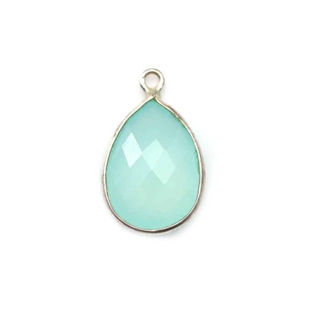 Calcédoine goutte facettée sertie sur argent 925 13x17mm x 1pc