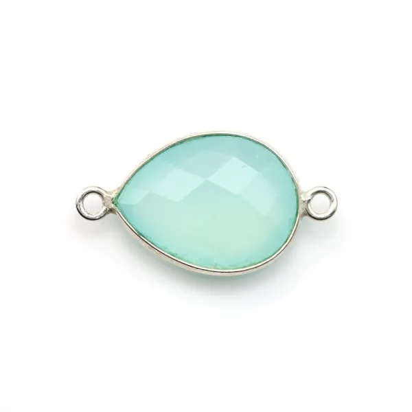 Calcédoine goutte facettée sertie sur argent 925 2 anneaux 13x17mm x 1pc