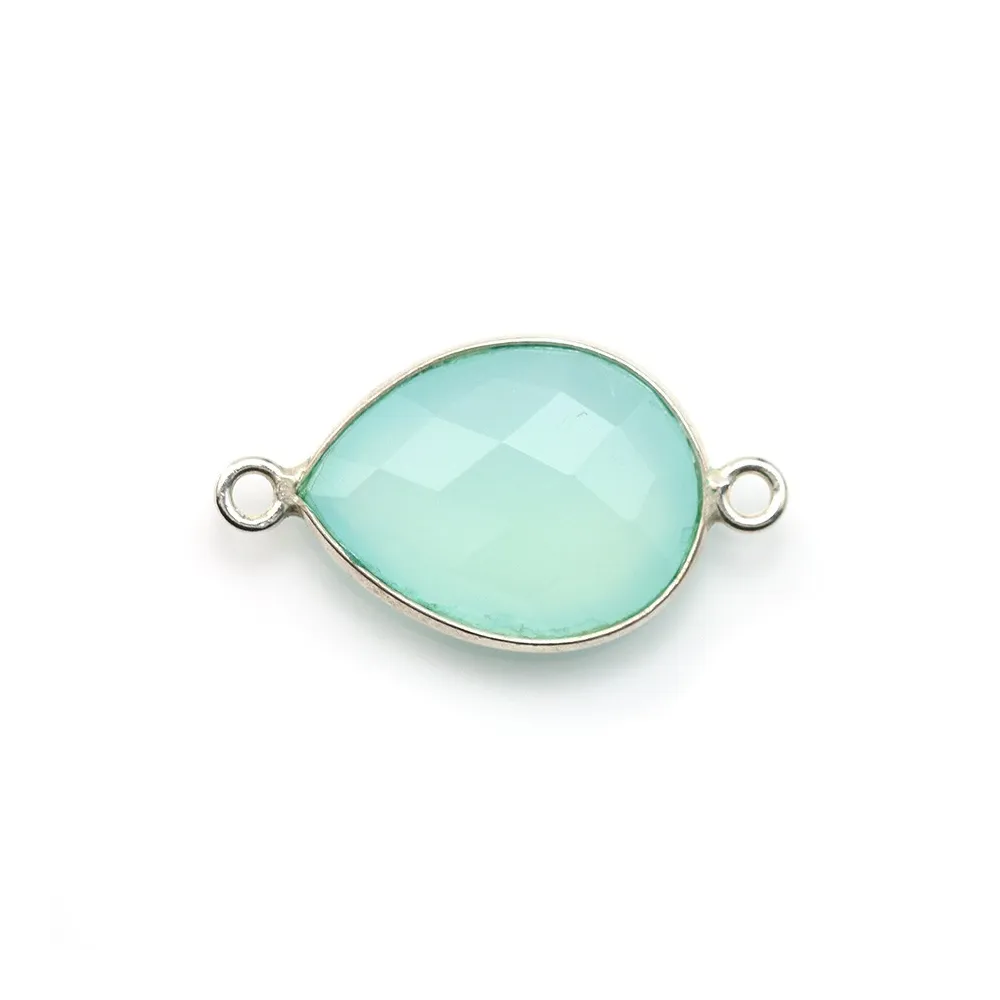 Calcédoine goutte facettée sertie sur argent 925 2 anneaux 13x17mm x 1pc