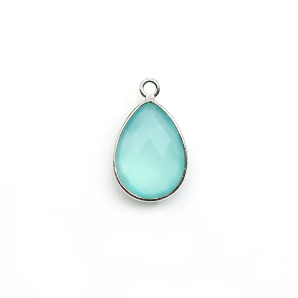 Calcédoine goutte facettée sertie sur argent 925 11.5x15mm x 1pc