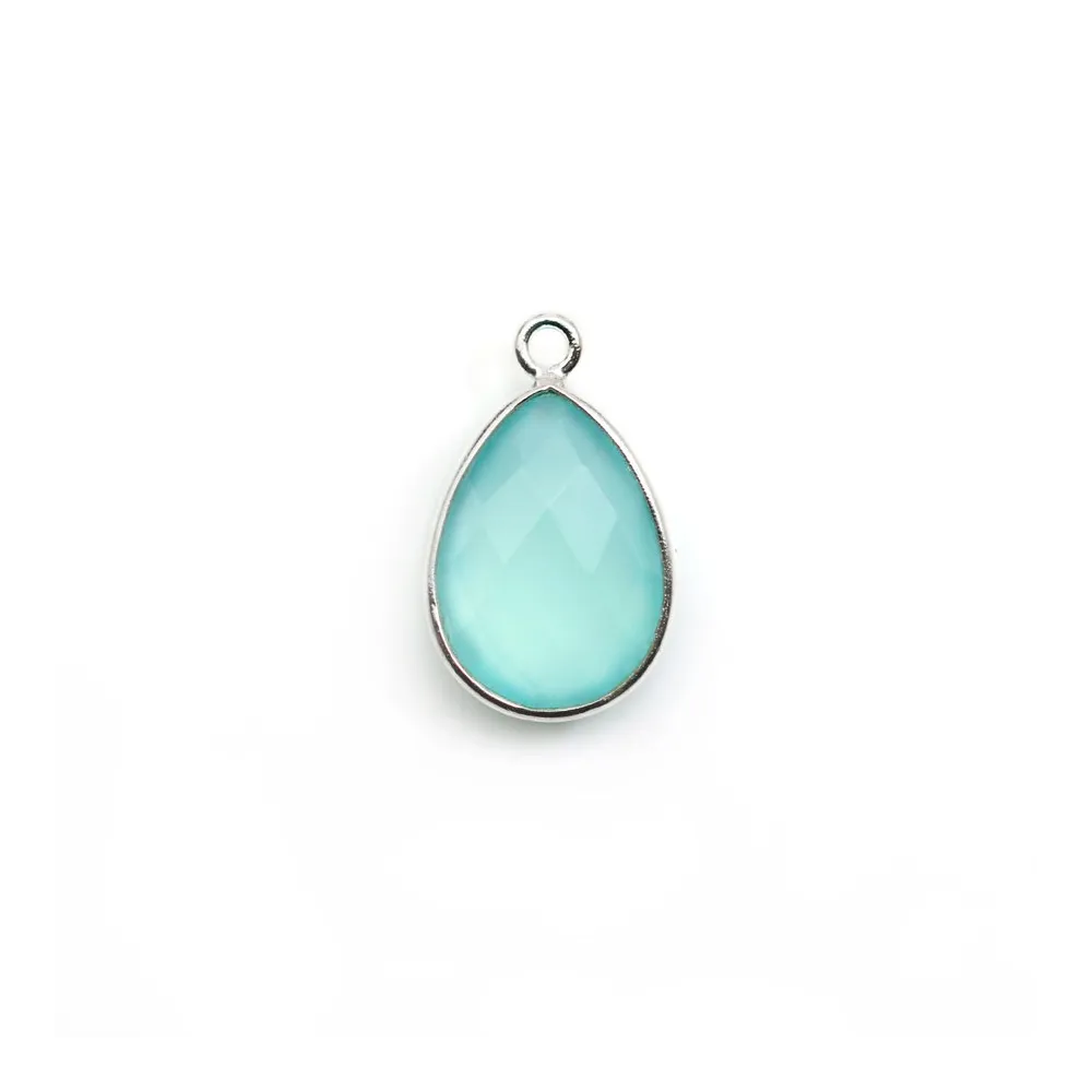 Calcédoine goutte facettée sertie sur argent 925 11.5x15mm x 1pc
