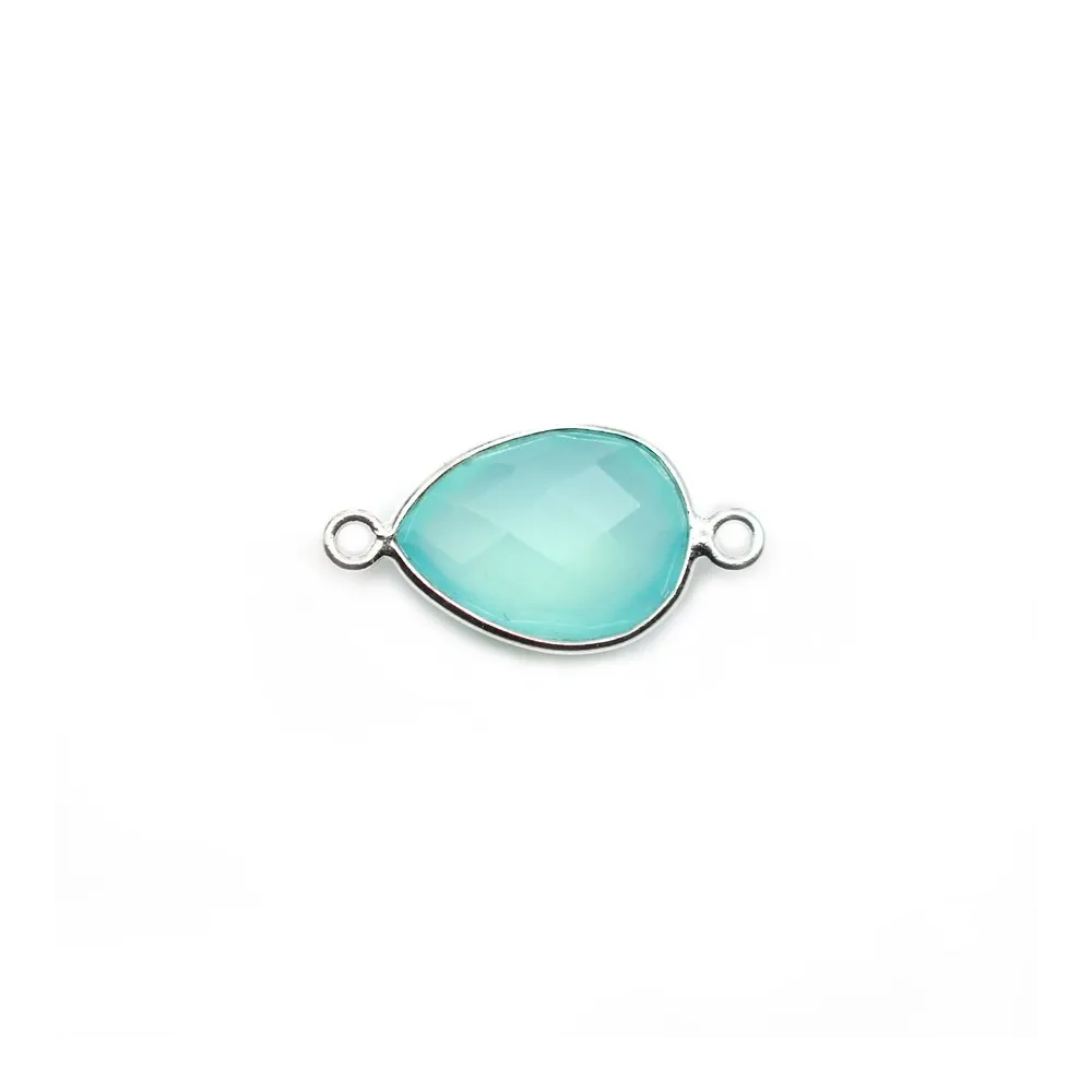 Calcédoine goutte facettée sertie sur argent 2 anneaux 11x15mm x 1pc