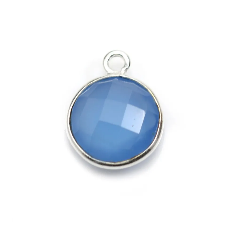 Faceted round chalcedony set in silver 11mm x 1pc