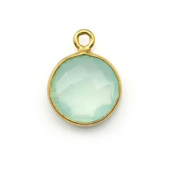 Faceted round chalcedony set in gold-plated silver 11mm x 1pc