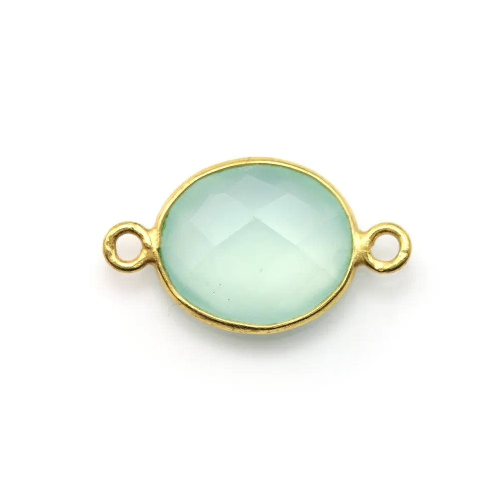 Calcédoine ovale facettée sertie sur argent doré 2 anneaux 11x13mm x 1pc