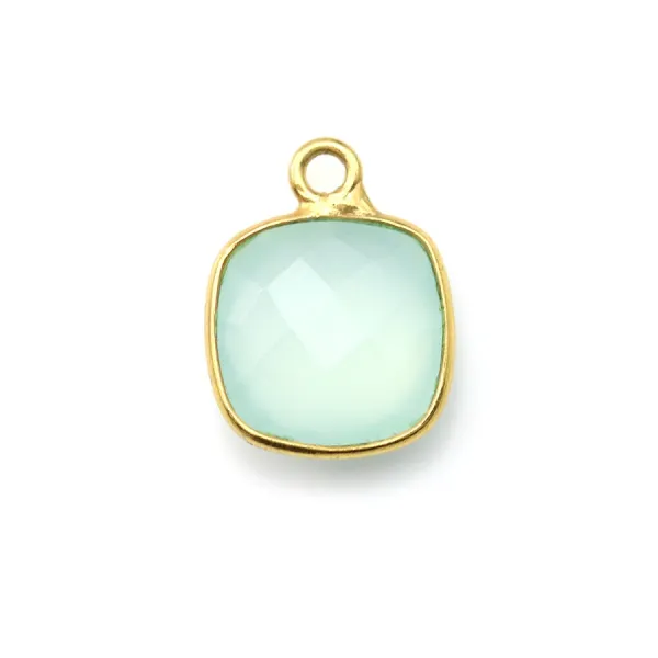 Faceted cushion chalcedony set in gold-plated silver 11mm x 1pc