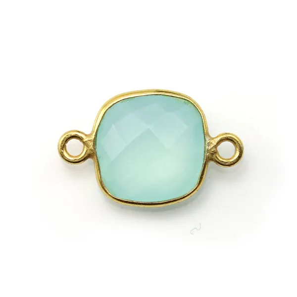 Faceted cushion chalcedony set in gold-plated silver 2 rings 11mm x 1pc