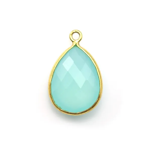 Calcédoine goutte facettée sertie sur argent 925 doré à l'or fin 13x17mm x 1pc