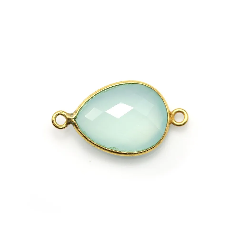 Calcédoine goutte facettée sertie sur argent doré 2 anneaux 13x17mm x 1pc