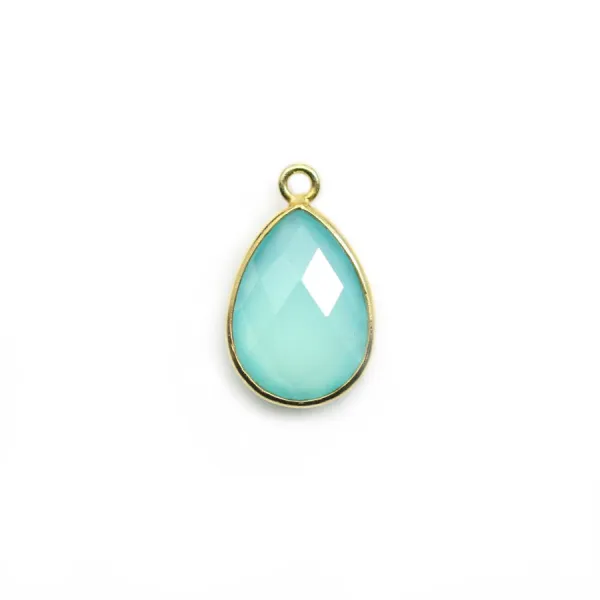 Calcédoine goutte facettée sertie sur argent doré 11x15mm x 1pc