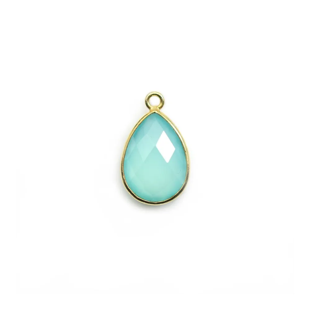 Calcédoine goutte facettée sertie sur argent doré 11x15mm x 1pc
