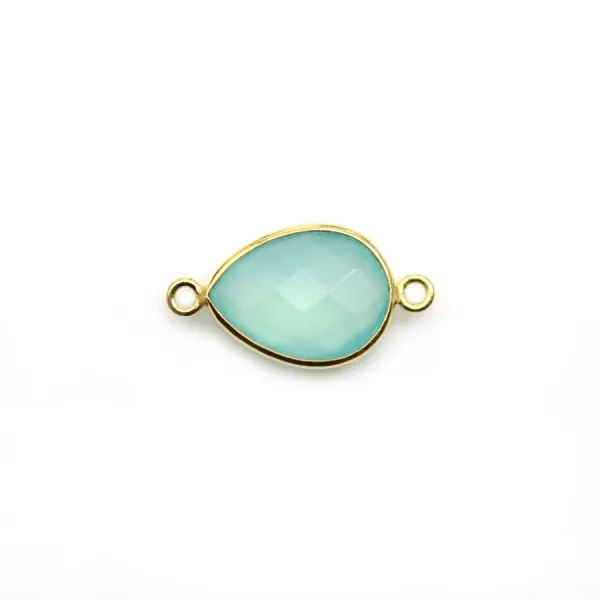 Faceted drop-shape chalcedony set in gold-plated silver 2 rings 11x15mm x 1pc