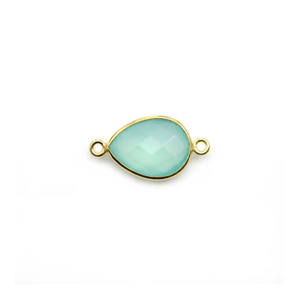 Calcédoine goutte facettée sertie sur argent doré 2 anneaux 11x15mm x 1pc
