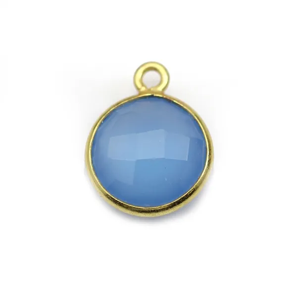 Faceted round chalcedony set in gold-plated silver 11mm x 1pc