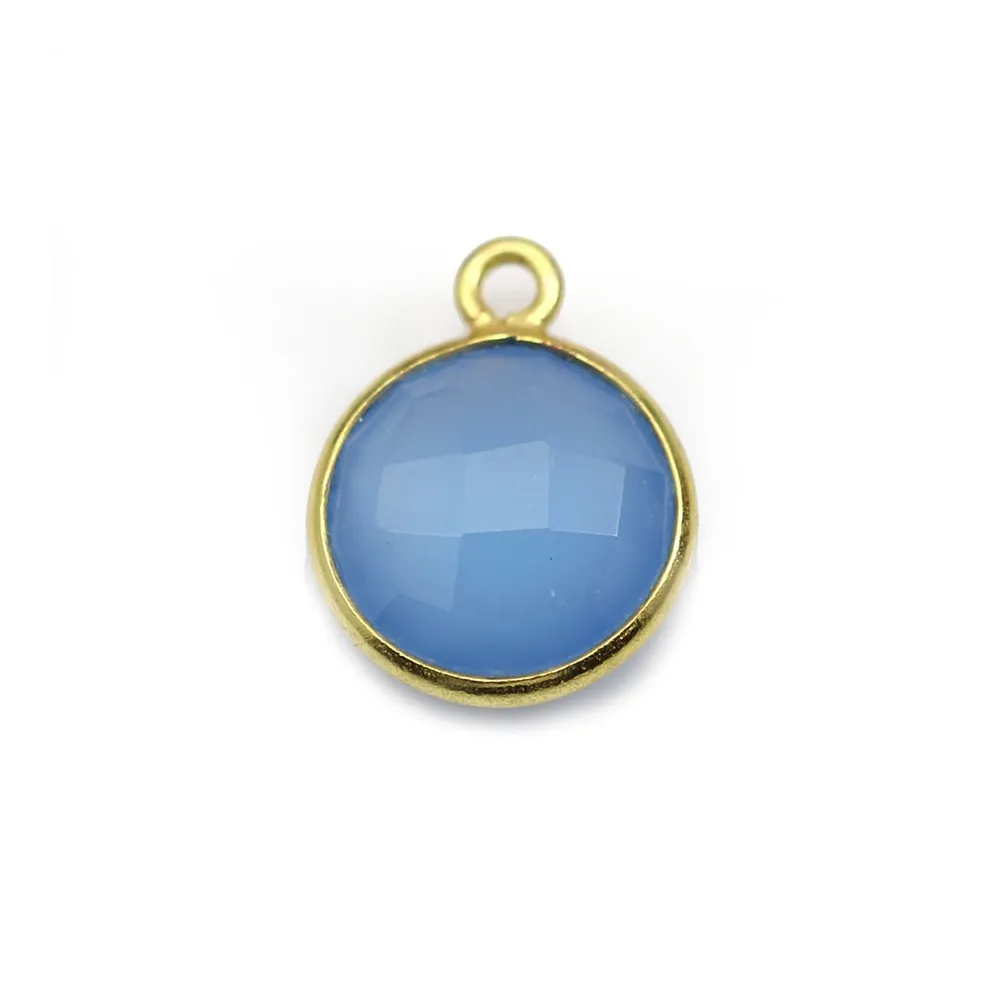 Calcédoine ronde facettée sertie sur argent 925 doré à l'or fin 11mm x 1pc