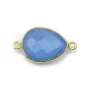 Calcédoine bleu goutte facettée sertie sur argent doré 2 anneaux 13x17mm x 1pc