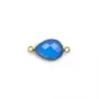 Calcédoine bleu goutte facettée sertie sur argent 925 doré à l'or fin 2 anneaux 11x15mm x 1pc