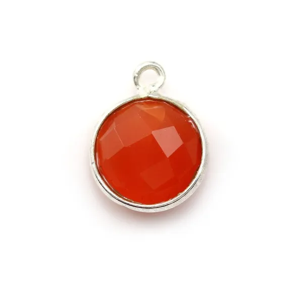 Corniola rotonda sfaccettata incastonata su argento 11x14mm x 1pz