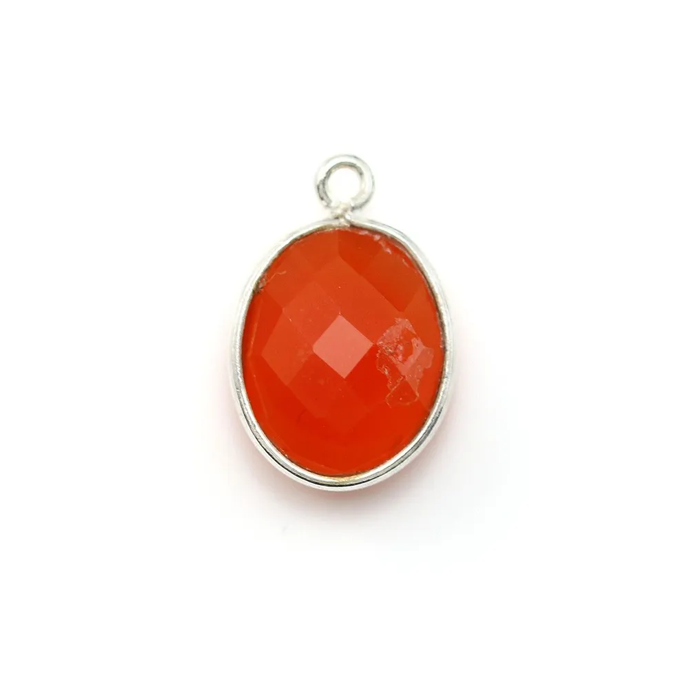 Faceted oval carnelian set in 925 sterling silver 11x13mm x 1pc