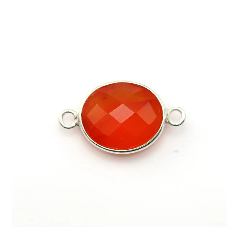 Cornaline ovale facettée sertie sur argent 925 2 anneaux 11x13mm x 1pc