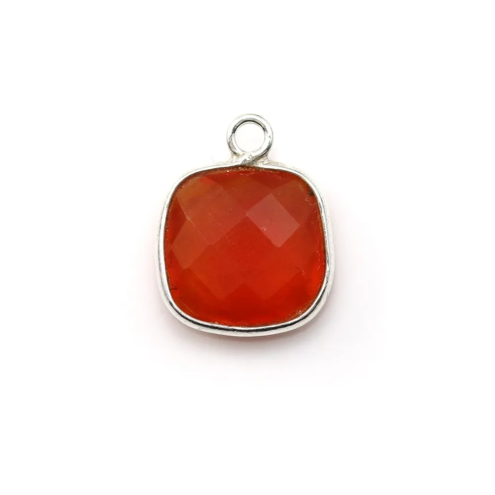 Faceted cushion cut carnelian set in sterling silver 11mm x 1pc