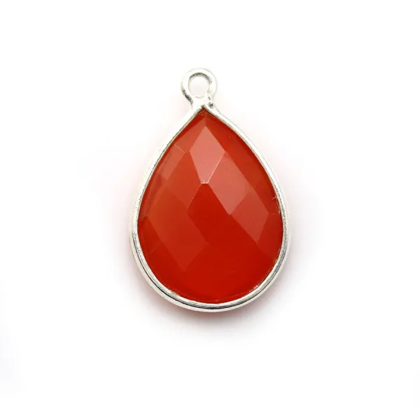 Goccia di corniola sfaccettata incastonata su argento 13x21mm x 1pz