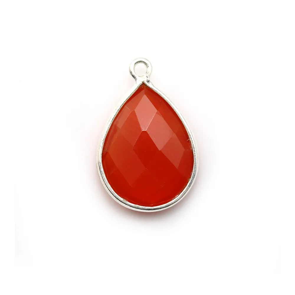 Cornaline goutte facettée sertie sur argent 925 13x17mm x 1pc