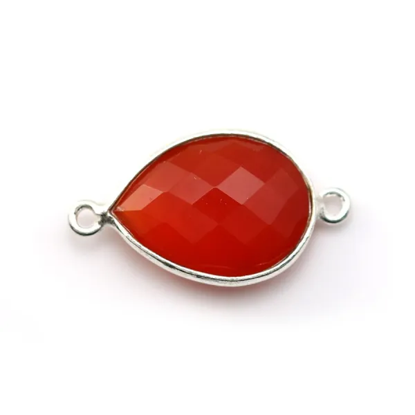 Cornalina gota facetada engarzada en plata 2 anillos 13x23mm x 1pc