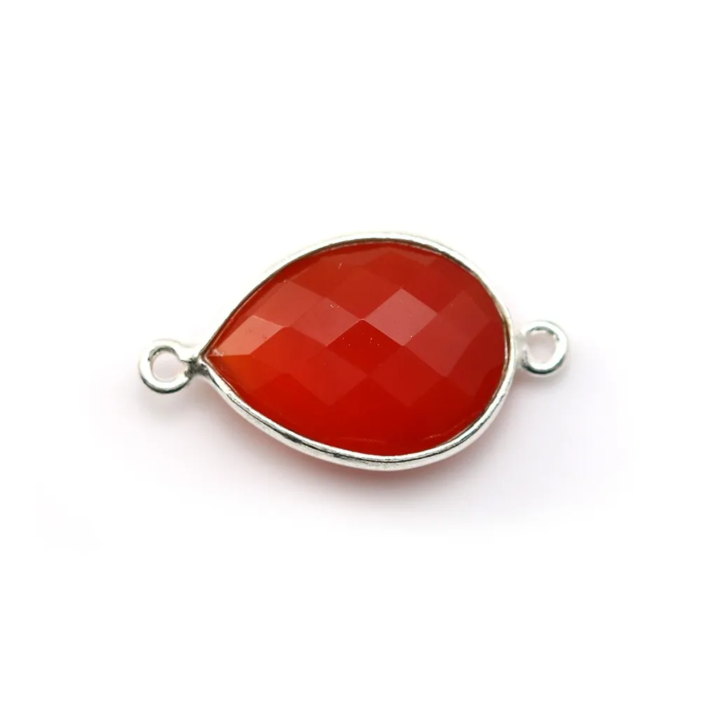 Faceted drop-shape carnelian set in 925 sterling silver 2 rings 13x17mm x 1pc