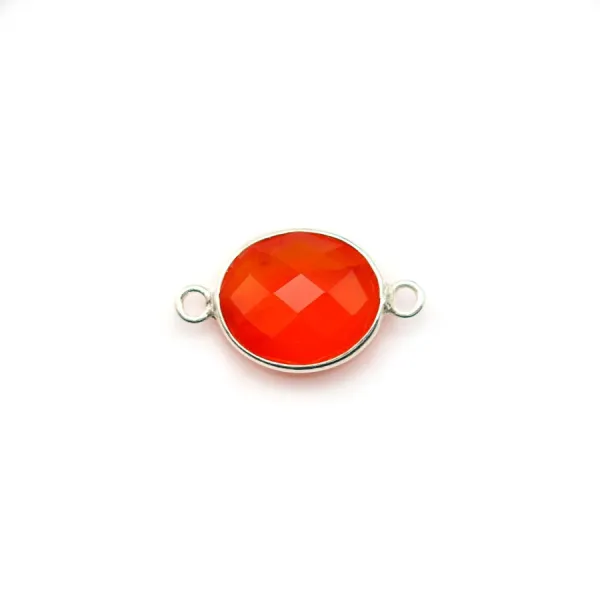 Cornaline ovale facettée sertie sur argent 2 anneaux 9x11mm x 1pc