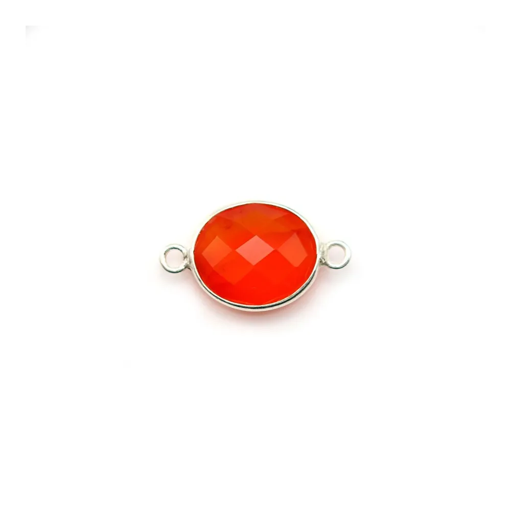 Cornaline ovale facettée sertie sur argent 2 anneaux 9x11mm x 1pc