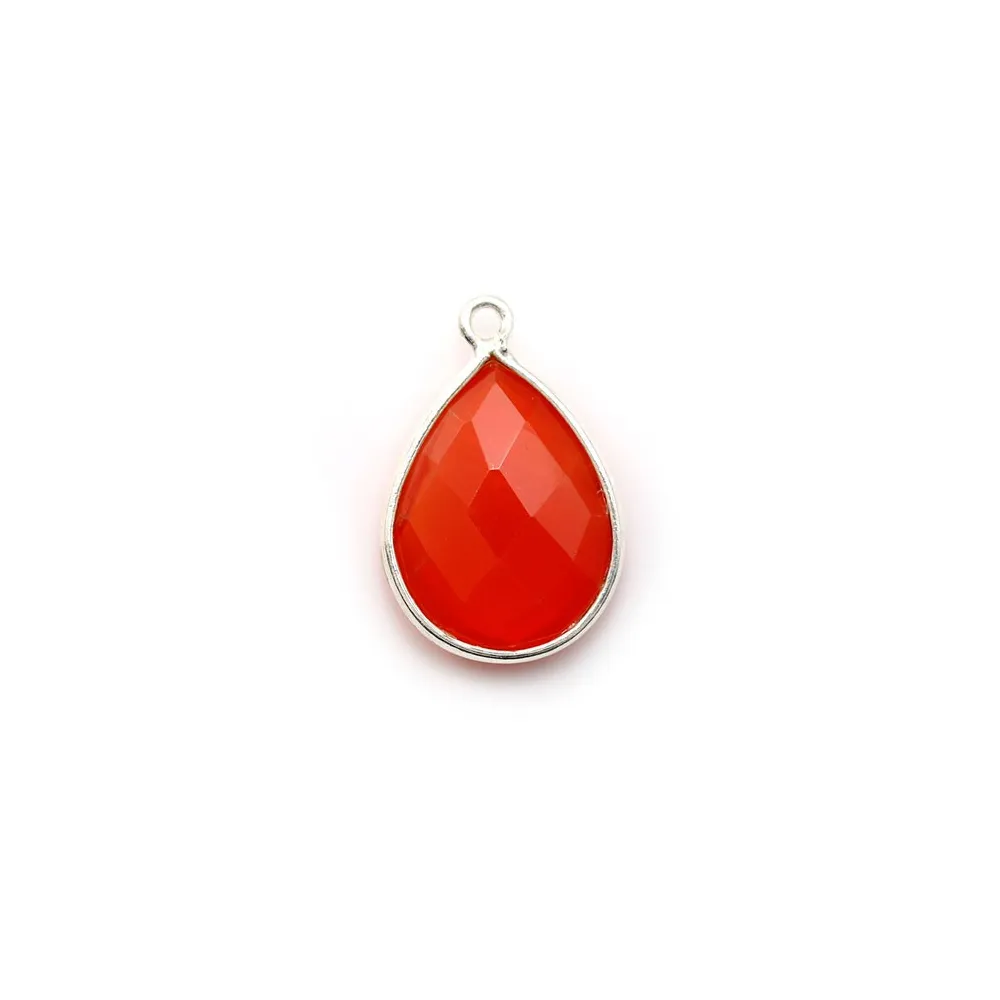 Cornaline goutte facettée sertie sur argent 11x15mm x 1pc