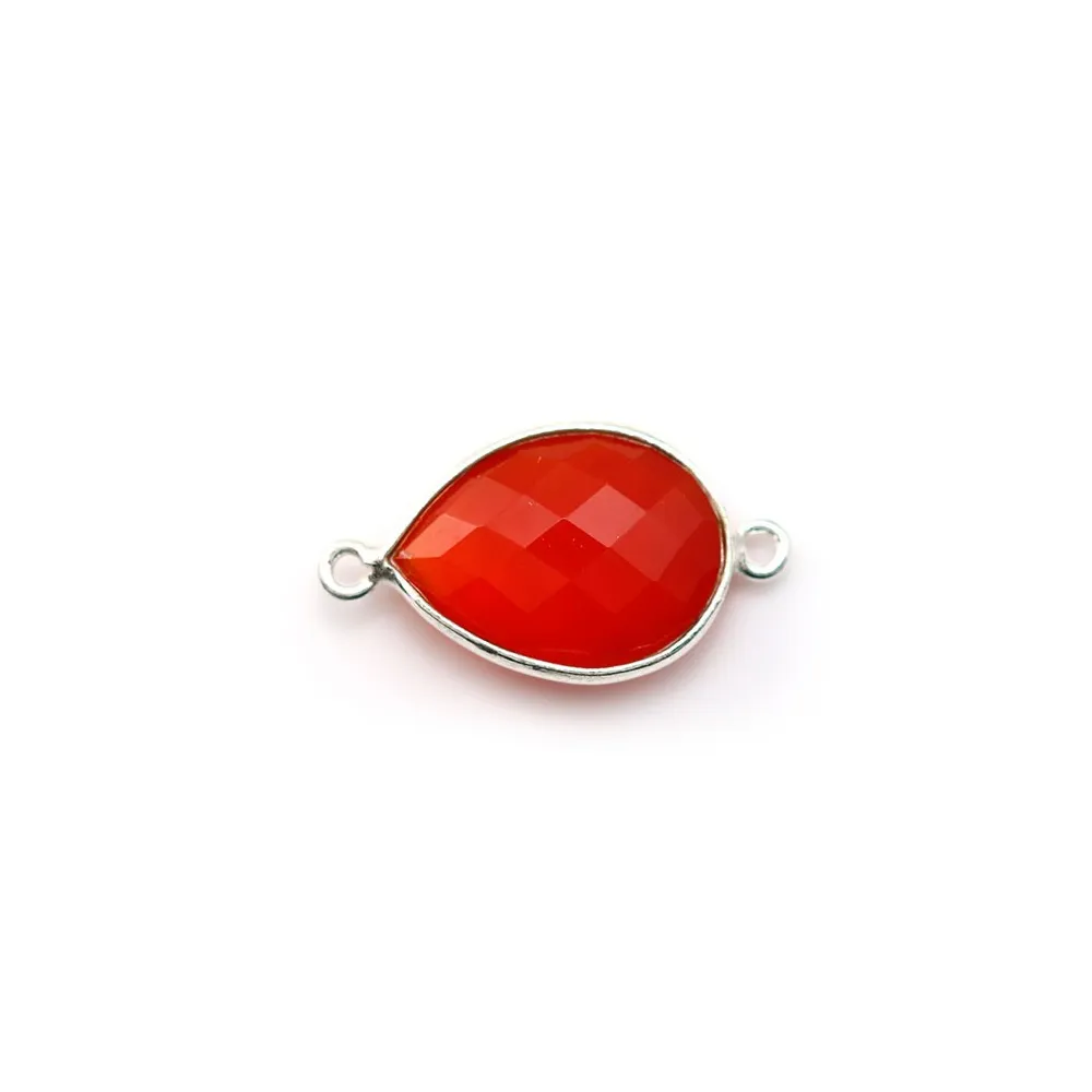 Cornaline goutte facettée sertie sur argent 2 anneaux 11x15mm x 1pc