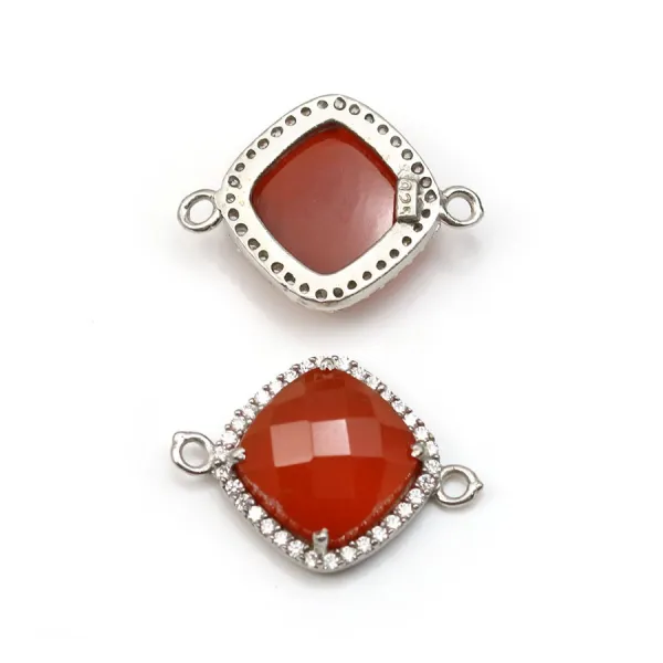Conjunto de losangos carnelianos em prata com zircónio 15mm x 1pc