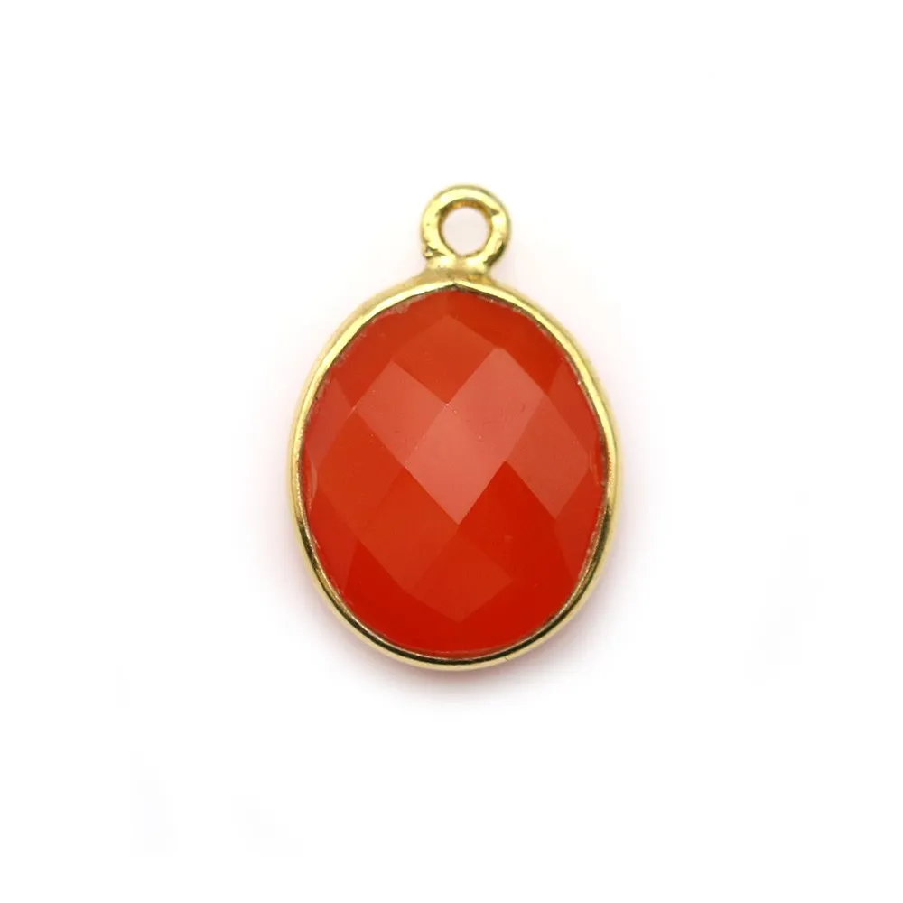 Cornaline ovale facettée sertie sur argent doré 11x13mm x 1pc
