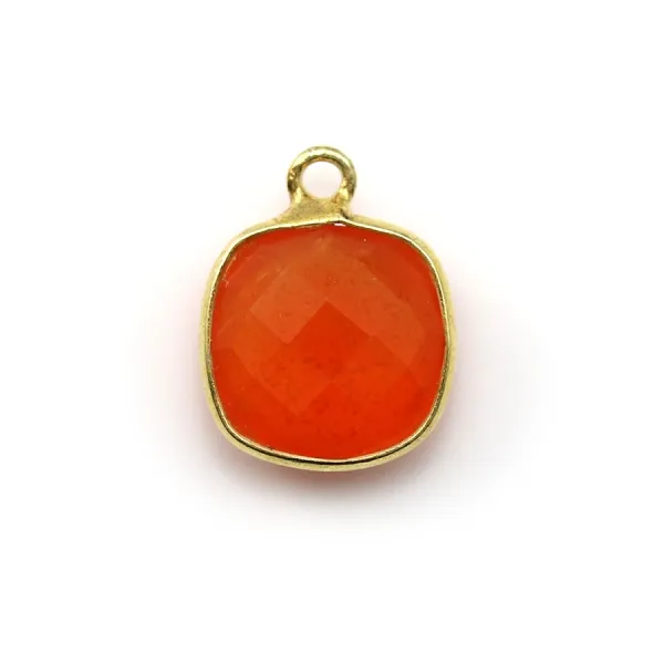 Cuscino in corniola sfaccettato incastonato su argento 925 placcato oro 11x15mm x 1pz