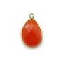 Cornaline goutte facettée sertie sur argent doré 13x17mm x 1pc
