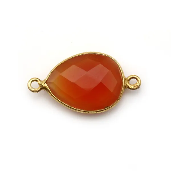 Cornalina gota facetada engastada en plata 925 dorada con oro fino 2 anillos 13x23mm x 1pc