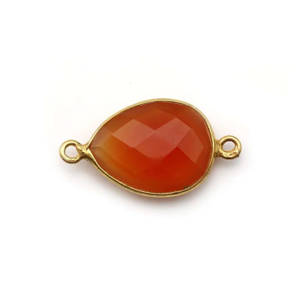 Cornaline goutte facettée sertie sur argent 925 doré à l'or fin 2 anneaux 13x17mm x 1pc